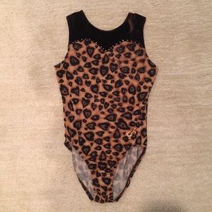 GK Elite Cheetah Heart Print Leotard, Adult XS